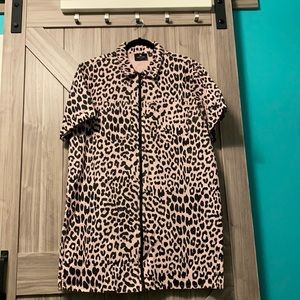Pink leopard zip shirt dress